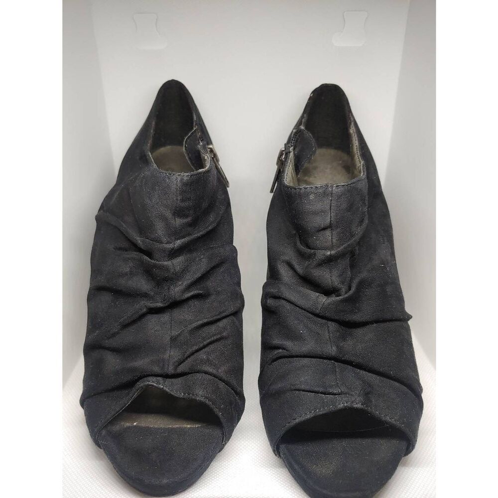 9 & Co. Women's Size 9.5 M Black Faux Suede Open Toe Ankle Bootie Heel